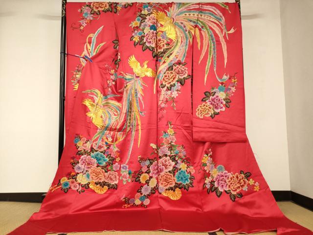 平和屋本店●中国三大刺繍 相良刺繍 色打掛 仮絵羽 和装 婚礼 結婚式 花嫁 神社挙式 駒刺繍 鳳凰草花文 金糸 逸品 AABM0825fw
