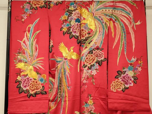 平和屋本店●中国三大刺繍 相良刺繍 色打掛 仮絵羽 和装 婚礼 結婚式 花嫁 神社挙式 駒刺繍 鳳凰草花文 金糸 逸品 AABM0825fw