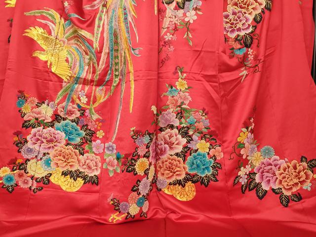 平和屋本店●中国三大刺繍 相良刺繍 色打掛 仮絵羽 和装 婚礼 結婚式 花嫁 神社挙式 駒刺繍 鳳凰草花文 金糸 逸品 AABM0825fw