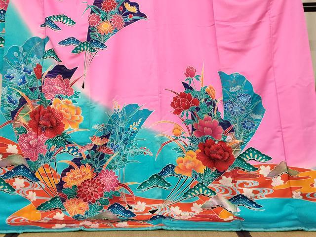 平和屋本店●お引きずり・お引き摺り・引き振袖 和装 結婚式 舞妓 芸妓 芸者 衣装 扇子草花松文 暈し染め 逸品 AABM0826fw