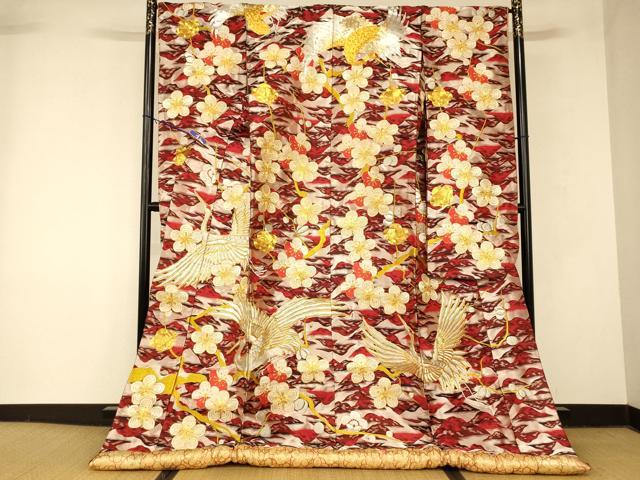 平和屋本店●色打掛 和装 婚礼 結婚式 花嫁 神社挙式 駒刺繍 唐織 山重ね枝梅飛鶴文 金銀糸 逸品 AABM0836fw