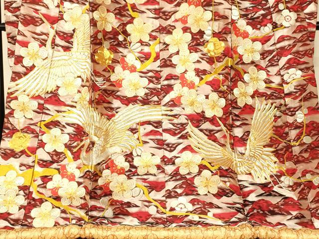 平和屋本店●色打掛 和装 婚礼 結婚式 花嫁 神社挙式 駒刺繍 唐織 山重ね枝梅飛鶴文 金銀糸 逸品 AABM0836fw