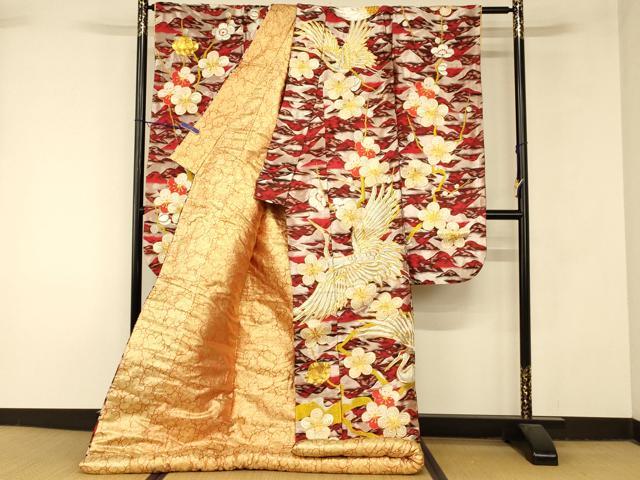 平和屋本店●色打掛 和装 婚礼 結婚式 花嫁 神社挙式 駒刺繍 唐織 山重ね枝梅飛鶴文 金銀糸 逸品 AABM0836fw