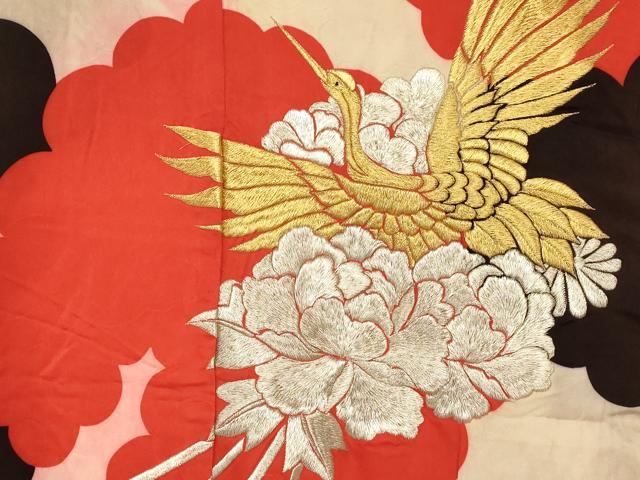 平和屋本店●お引きずり・お引き摺り・引き振袖 和装 結婚式 舞妓 芸妓 芸者 衣装 刺繍 雲取り飛鶴飾花文 金銀糸 逸品 AABM0842fw