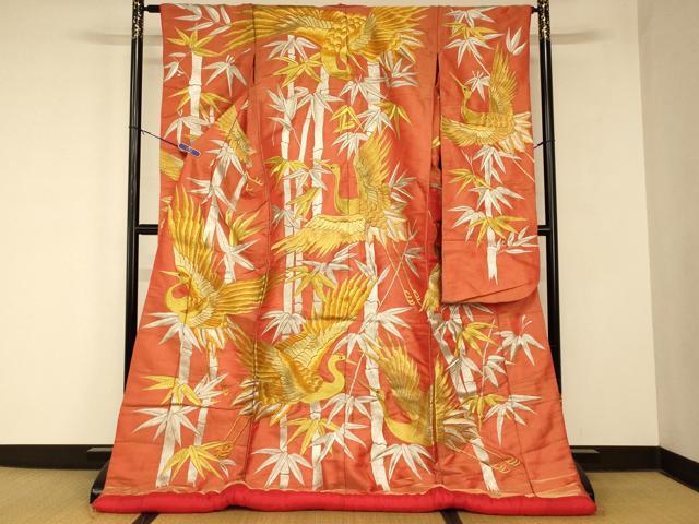 平和屋本店●色打掛 和装 婚礼 結婚式 花嫁 神社挙式 飛鶴笹竹文 金銀糸 金通し地 逸品 AABM0858fw