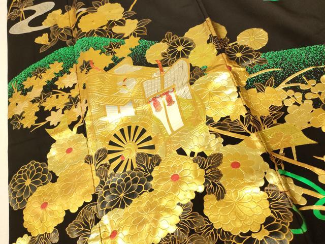 平和屋本店●本手描友禅作家 秋山章 色打掛 和装 婚礼 結婚式 花嫁 神社挙式 飛鶴御所車草花文 金銀糸 逸品 AABM0881fw