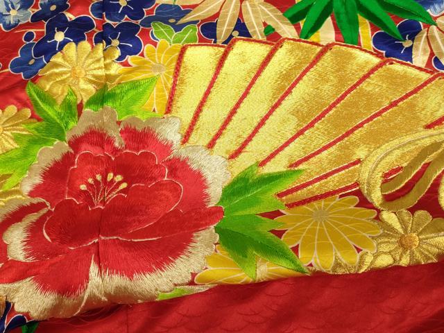 平和屋本店●お引きずり・お引き摺り・引き振袖 和装 結婚式 舞妓 芸妓 芸者 衣装 駒刺繍 梅竹扇子文 金銀糸 金彩 逸品 AABM0882fw