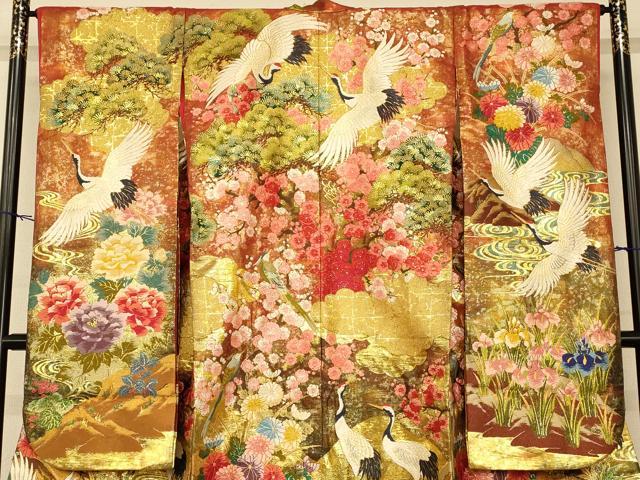 平和屋本店●色打掛 和装 婚礼 結婚式 花嫁 神社挙式 唐織 飛鶴枝梅松文 暈し染め 金糸 逸品 AABM0886fw