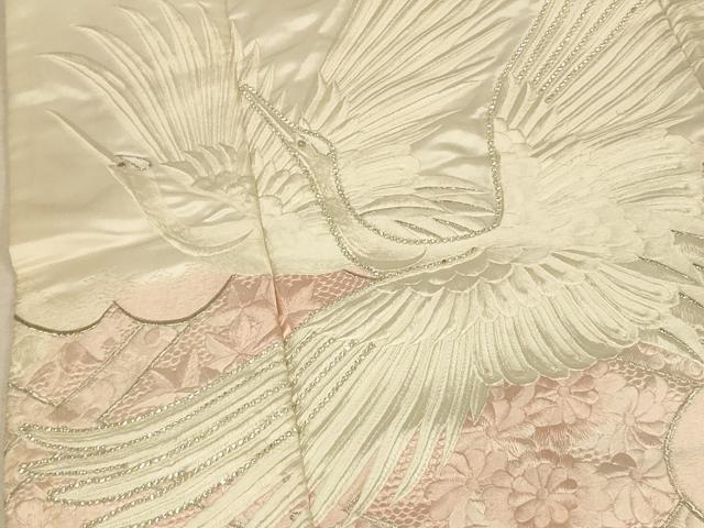平和屋本店●お引きずり・お引き摺り 訪問着 和装 舞台 舞妓 芸妓 芸者 衣装 刺繍 飛鶴天井笹梅文 ラインストーン 銀糸 逸品 AABM0893fw