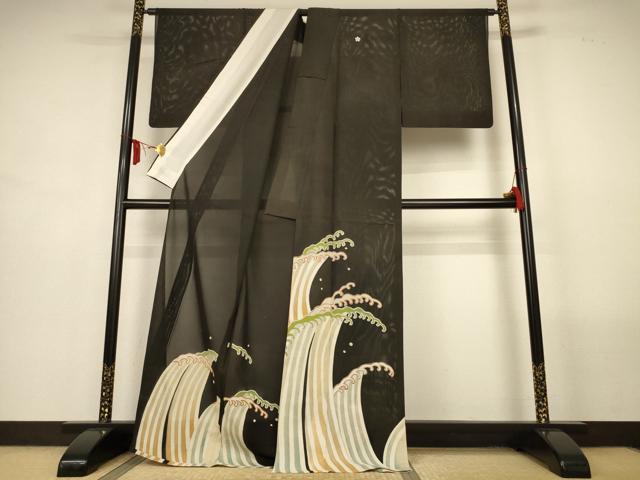 平和屋着物*夏物 黒留袖 絽 立波文 正絹 逸品 AABM1020jd