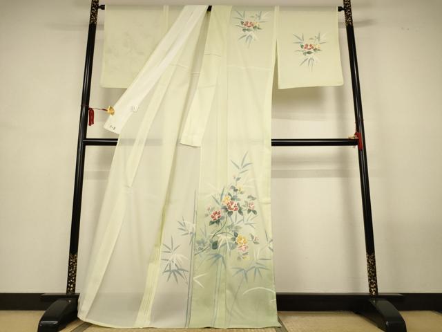 平和屋着物*夏物 訪問着 絽 笹竹花文 暈し染め 洗える着物 AABM1025jd