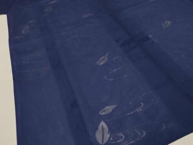 平和屋着物*夏物 色無地 縦絽 流水舞葉紋紗 留紺色 正絹 逸品 AABM1047jd