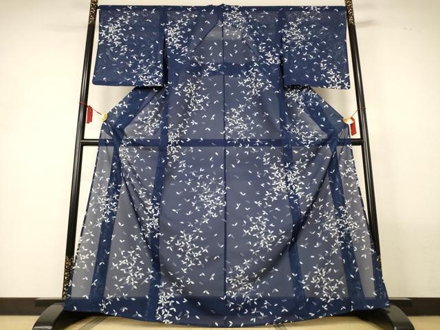 平和屋着物*夏物 小紋 絽 舞葉文 洗える着物 AABM1061jd