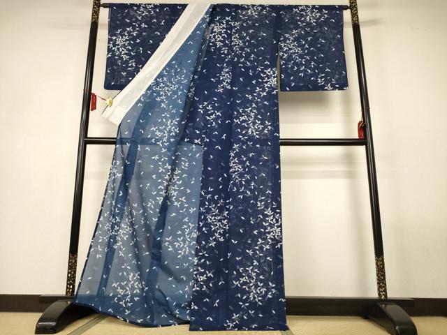 平和屋着物*夏物 小紋 絽 舞葉文 洗える着物 AABM1061jd