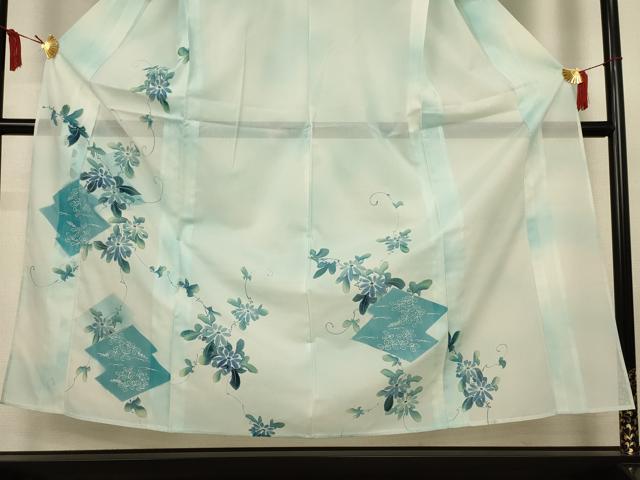 平和屋着物*夏物 訪問着 絽 草花文 暈し染め 銀彩 洗える着物 AABM1085jd