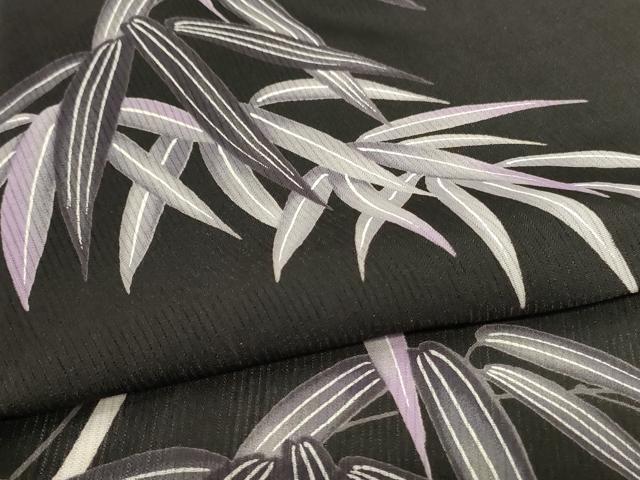 平和屋着物*夏物 小紋 縦絽 笹竹文 黒地 洗える着物 AABM1087jd