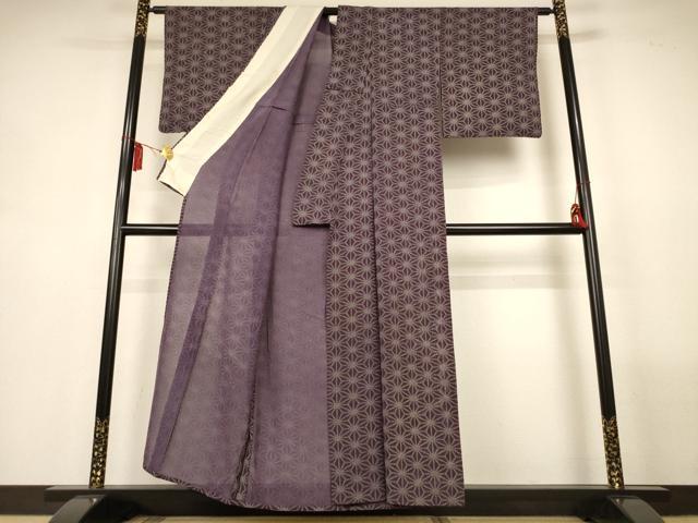 平和屋着物*夏物 小紋 絽 麻の葉文様 正絹 逸品 AABM1095jd