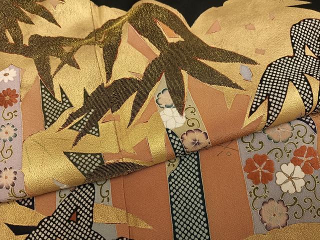 平和屋着物●豪華黒留袖 刺繍 草花文 金彩 正絹 逸品 AABM1124ph