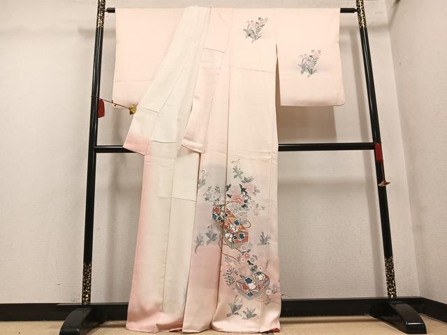 平和屋着物●訪問着 花文箱文 暈し染め 正絹 逸品 AABM1133ph