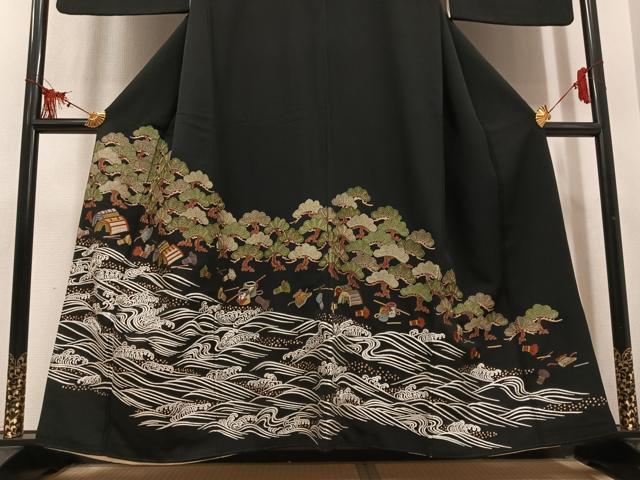 平和屋着物●豪華黒留袖 総刺繍 浜松文 金糸 正絹 逸品 AABM1134ph