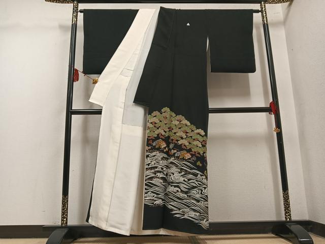 平和屋着物●豪華黒留袖 総刺繍 浜松文 金糸 正絹 逸品 AABM1134ph