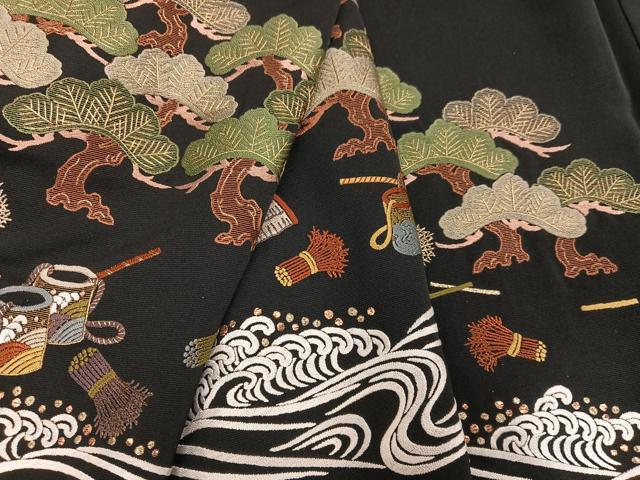 平和屋着物●豪華黒留袖 総刺繍 浜松文 金糸 正絹 逸品 AABM1134ph
