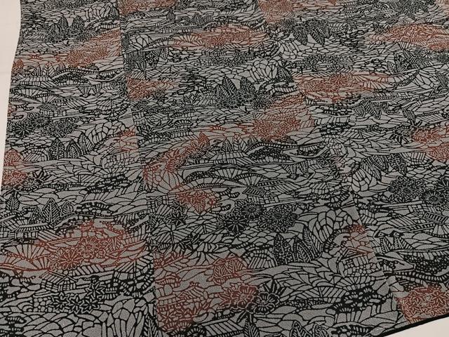 平和屋着物●上質な小紋 型染め 風景草花文 鬼しぼ縮緬 ロング丈 正絹 逸品 未使用 AABM1142ph