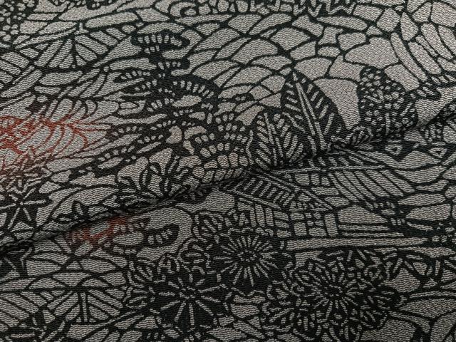 平和屋着物●上質な小紋 型染め 風景草花文 鬼しぼ縮緬 ロング丈 正絹 逸品 未使用 AABM1142ph
