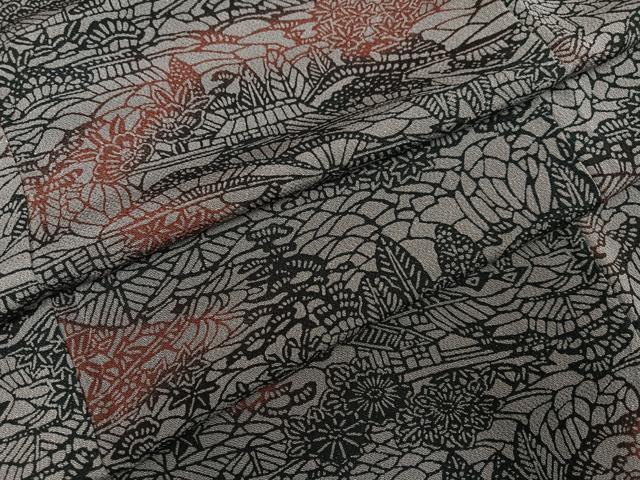 平和屋着物●上質な小紋 型染め 風景草花文 鬼しぼ縮緬 ロング丈 正絹 逸品 未使用 AABM1142ph
