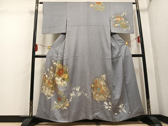 平和屋着物●訪問着 刺繍 草花文 金彩 正絹 逸品 AABM1180ph