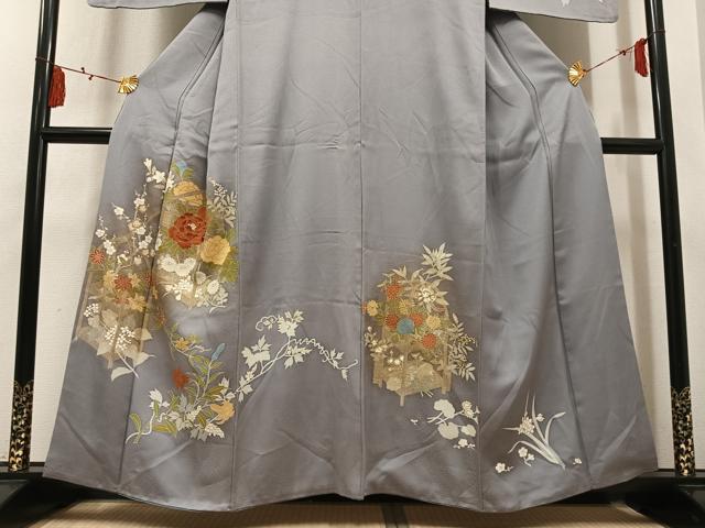 平和屋着物●訪問着 刺繍 草花文 金彩 正絹 逸品 AABM1180ph