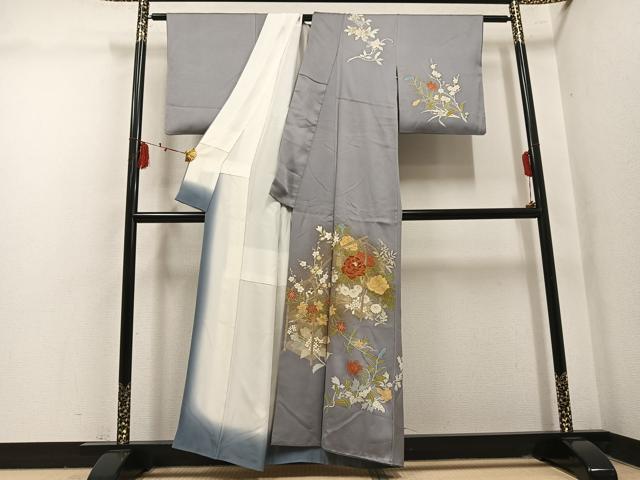 平和屋着物●訪問着 刺繍 草花文 金彩 正絹 逸品 AABM1180ph