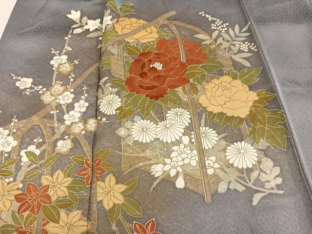 平和屋着物●訪問着 刺繍 草花文 金彩 正絹 逸品 AABM1180ph
