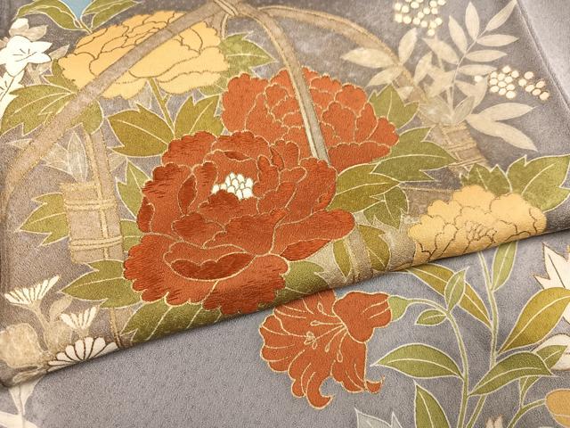 平和屋着物●訪問着 刺繍 草花文 金彩 正絹 逸品 AABM1180ph