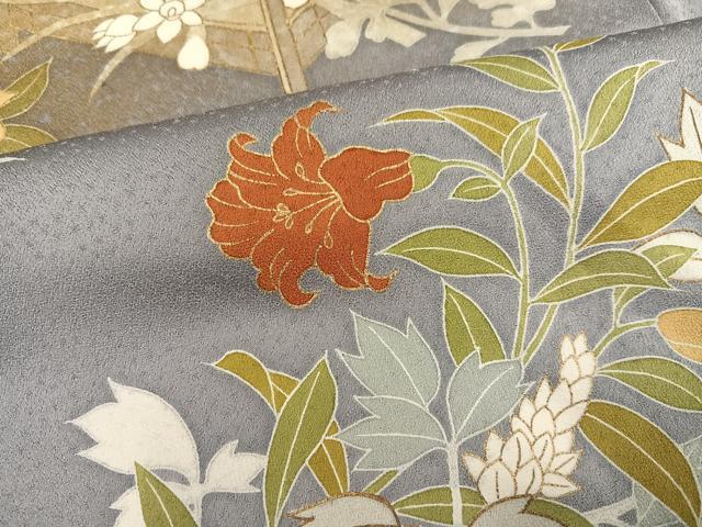 平和屋着物●訪問着 刺繍 草花文 金彩 正絹 逸品 AABM1180ph