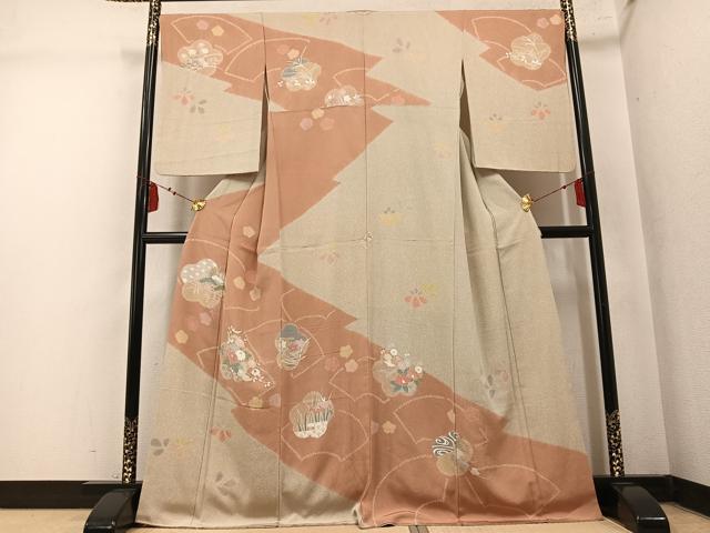 平和屋着物●訪問着 絞り 草花文 正絹 逸品 AABM1190ph