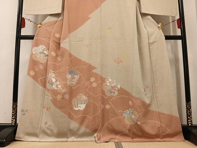 平和屋着物●訪問着 絞り 草花文 正絹 逸品 AABM1190ph