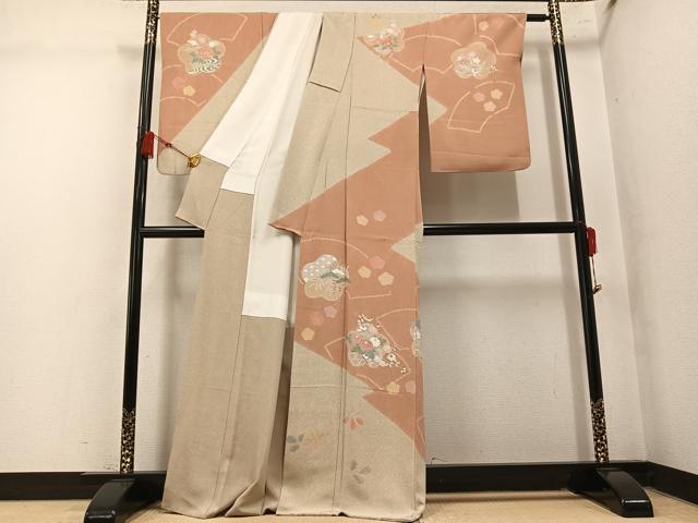 平和屋着物●訪問着 絞り 草花文 正絹 逸品 AABM1190ph