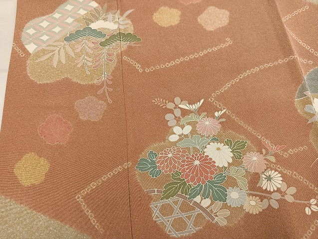 平和屋着物●訪問着 絞り 草花文 正絹 逸品 AABM1190ph