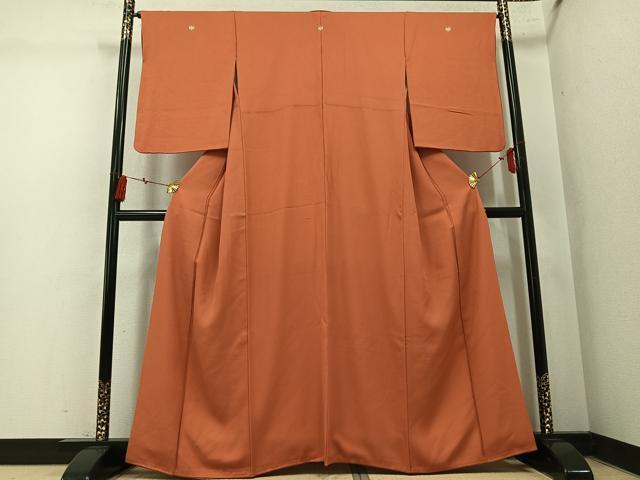 平和屋着物●上質な色無地 柿色 正絹 逸品 AABM1196ph