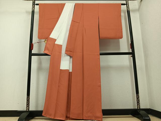 平和屋着物●上質な色無地 柿色 正絹 逸品 AABM1196ph