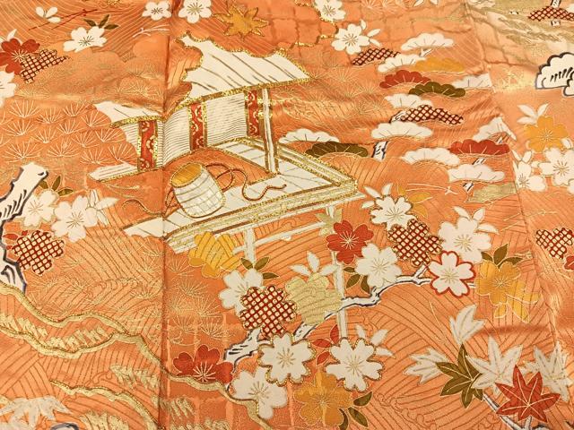 平和屋着物●豪華振袖 駒刺繍 草花文 暈し染め 金彩 正絹 逸品 AABM1200ph