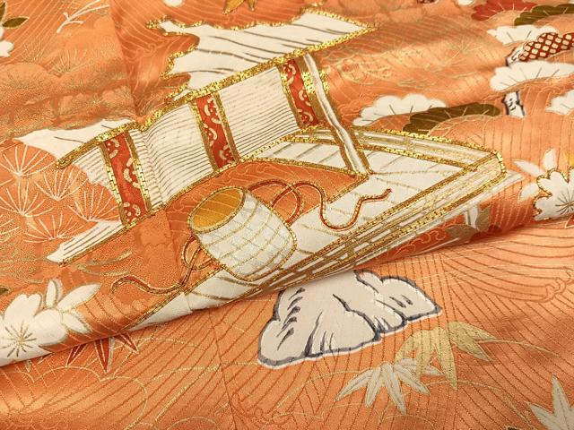 平和屋着物●豪華振袖 駒刺繍 草花文 暈し染め 金彩 正絹 逸品 AABM1200ph