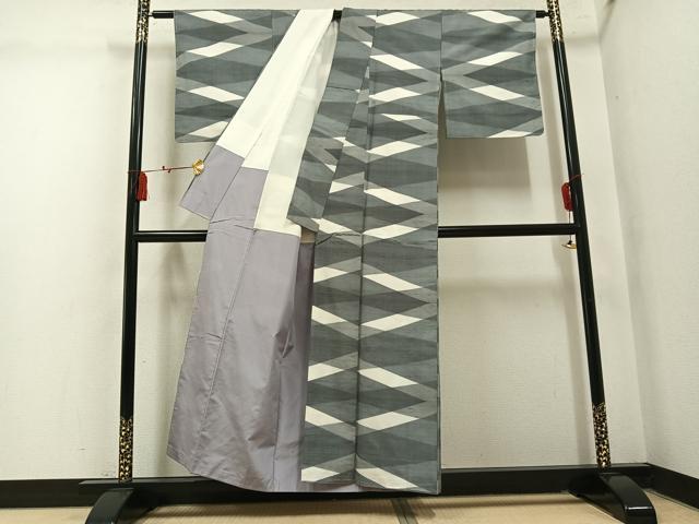 平和屋着物●上質な紬 幾何学文様 正絹 逸品 AABM1210ph