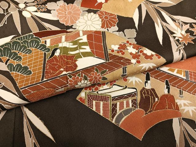 平和屋着物●訪問着 刺繍 地紙人物草花文 暈し染め 金彩 正絹 逸品 未使用 AABM1212ph