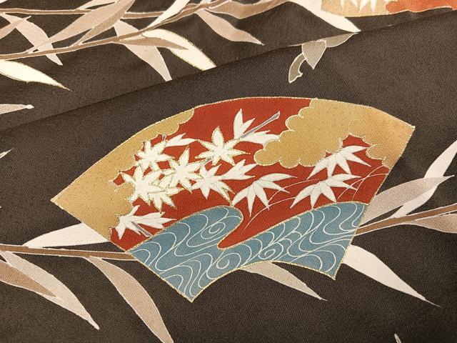 平和屋着物●訪問着 刺繍 地紙人物草花文 暈し染め 金彩 正絹 逸品 未使用 AABM1212ph