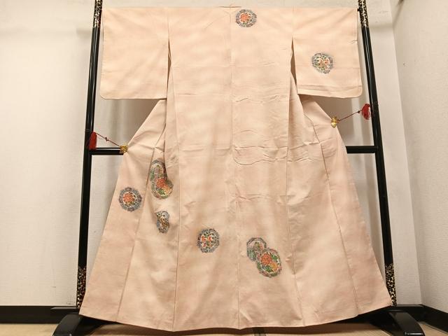 平和屋着物●訪問着 紬地 花鳥文 正絹 逸品 AABM1216ph