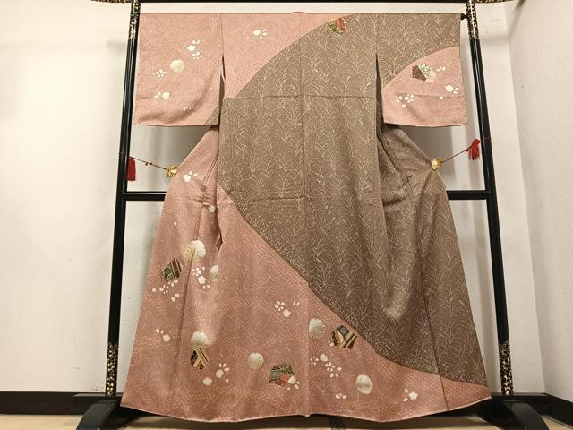 平和屋着物●訪問着 絞り 刺繍 切嵌雪輪草花文 金銀彩 正絹 逸品 未使用 AABM1218ph