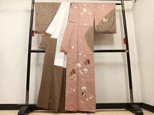 平和屋着物●訪問着 絞り 刺繍 切嵌雪輪草花文 金銀彩 正絹 逸品 未使用 AABM1218ph