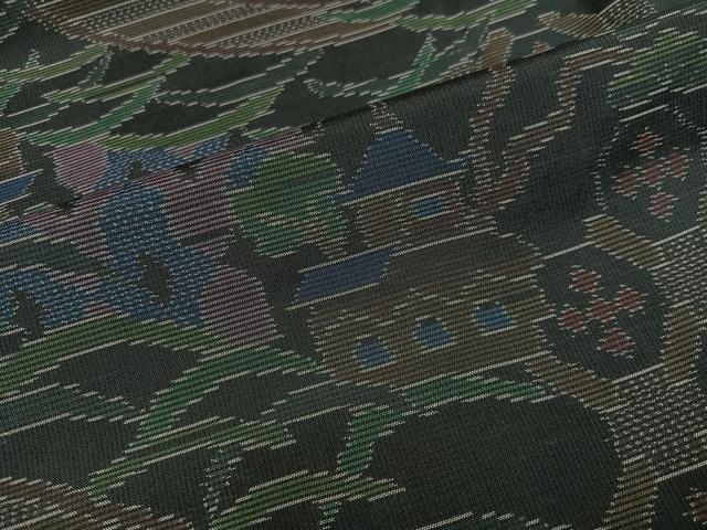 平和屋着物●本場大島紬 風景草花文 正絹 逸品 未使用 AABM1220ph